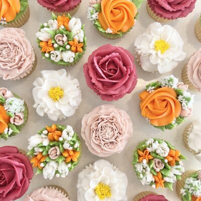 Vanilla cupcakes with buttercream florals Perth